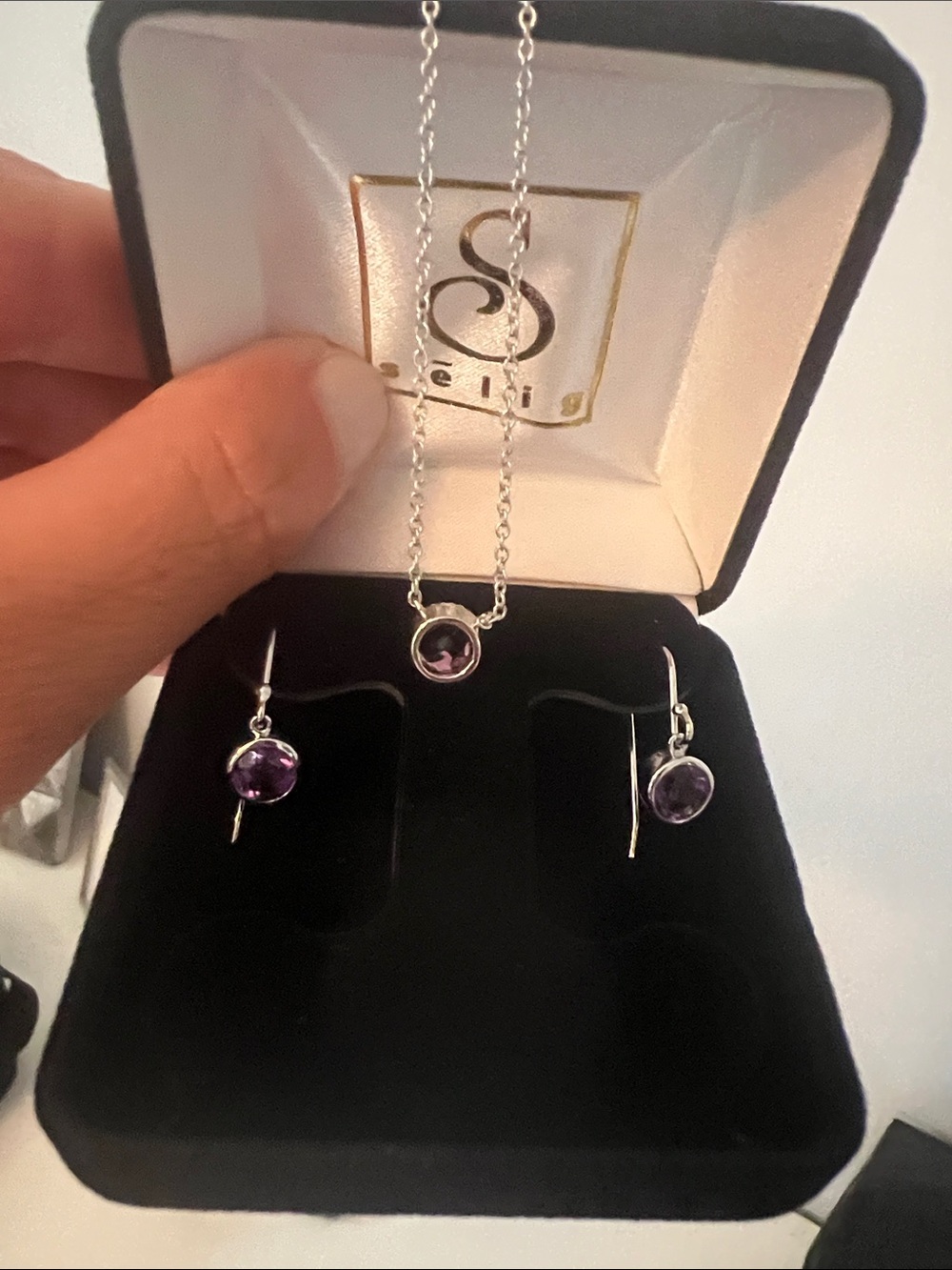 Amethyst - sterling Silver Pendant Necklace & matching slingback earrings